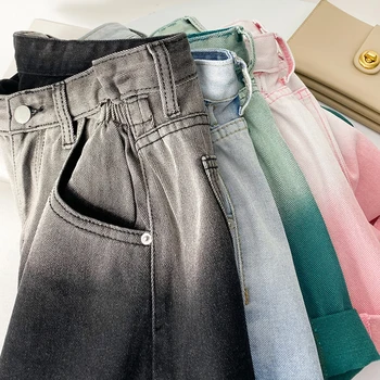Gradient Denim Shorts Kvinder 2021 Sommeren Nye Womens Fashion koreanske Høj Talje Alle-match En Linje Flanger Vask Vintage Jean Shorts