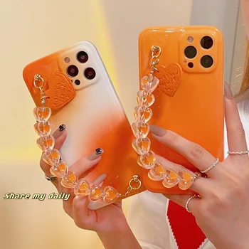 Gradient Orange Kærlighed Armbånd Mobiltelefon Case For iPhone 12 11 Pro Max Mini XS XS-XR-X 8 7 Plus Stødsikkert Cube Dække Fundas