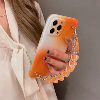 Gradient Orange Kærlighed Armbånd Mobiltelefon Case For iPhone 12 11 Pro Max Mini XS XS-XR-X 8 7 Plus Stødsikkert Cube Dække Fundas