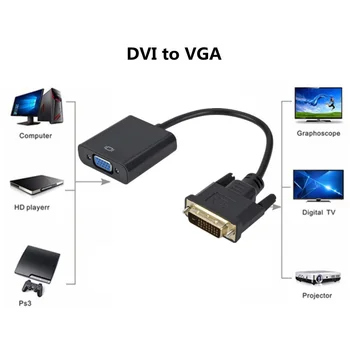 Grwibeou DVI-D-DVI-Til-VGA-Adapter HD 1080P-Video Kabel Konverter 24+1 25Pin til 15 bens Kabel Konverter til PC Skærm