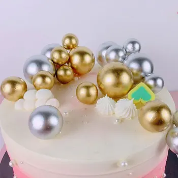 Guld/Sølv Skum Bolden Kage Topper Fødselsdag Kage Topper Dessert Pynt Til Fødselsdag Kage Bagning Dekorativ Kage Rekvisitter 2cm-4cm