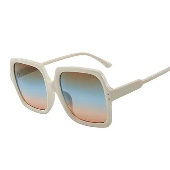 HERVI Helt Store Firkantede Solbriller Ladies Fashion Square Solbriller Mænd Retro Sort / Hvide Briller Damer Rejse UV400 Beskyttelsesbriller
