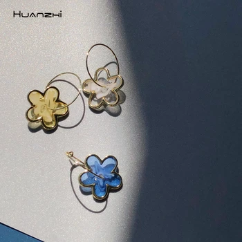 HUANZHI 2020 Ny korea Farve Gennemsigtig Akryl Geometriske Blomster Circel Hoop Øreringe Til Kvinder, Piger Part Smykker Gaver