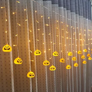 Halloween Dekoration Led-Lys Skull Pumpkin LED Curtain String Lys 3D Halloween Ghost Lanterne Fest Home Party Indretning og DIY