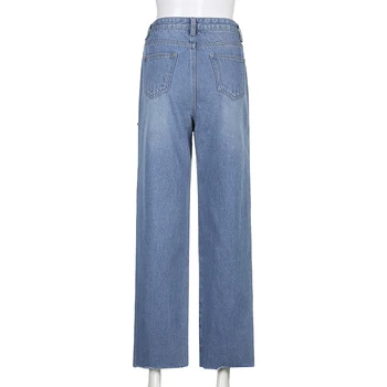 Harajuku Baggy Patchwork Rippet Straight Jeans Kvinder y2k Vintage Baggy Høj Talje Mødre Denim Bukser Streetwear Bukser Iamhotty