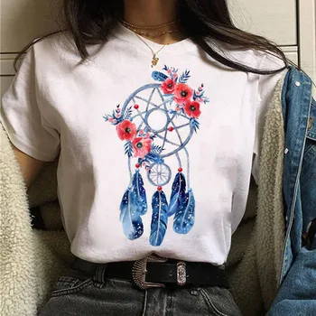 Harajuku Kvinder T-Shirt Smuk Dreamcatcher Print-Toppe-t-stykkerne Kvindelige Sommer Hvid T-shirt af 90'erne Girls Cute Grafik Kvinder Tee Shirs