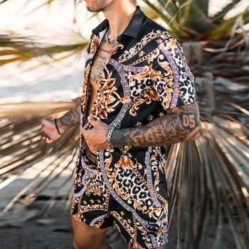 Hawaii-2021 Nye Mode Mænd, Sætter Mænd Udskrivning Sæt Korte Ærmer Sommeren Afslappet Blomstret Skjorte Stranden To Stykke, Der Passer