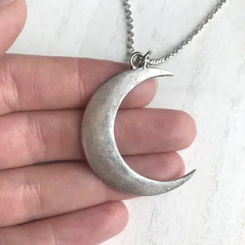 Heksen Store Antiqued Sølv Crescent Moon Halskæde Kæde Vedhæng Punk Smykker Kvinder Gave Erklæring Delikatesse Nyhed Mode Nyt