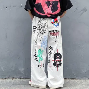 Hip Hop Streetwear Kvinder Bukser Anime Print Bred Ben Bukser Kvinder Æstetiske Baggy Bukser 2020 Harajuku Graffiti Bred Bukser Y2k