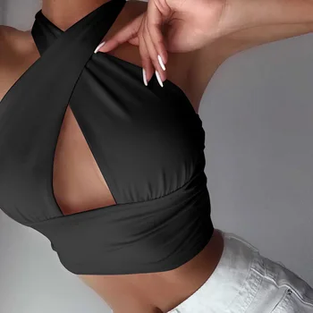 Hirigin Sexet Hule Ud Criss Cross Ryg-Halterneck Toppe Streetwear Afgrøde Tank Top Femme kvindens Sommer Tøj 2021