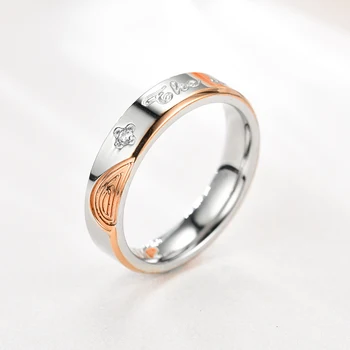 Hjerteformet kærlighed par ring mænds og kvinders rustfrit stål ring, bryllup, engagement ring kombination hjerteformet ring