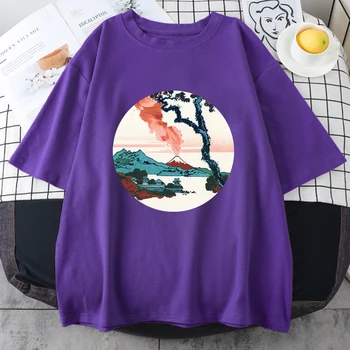 Hokusai Udsigt Til Mount Fuji Print Dame T-Shirt, Sport Åndbare T-Shirts Stil Og Blød T-Shirts Mode Oversize Kvinder Korte Ærmer