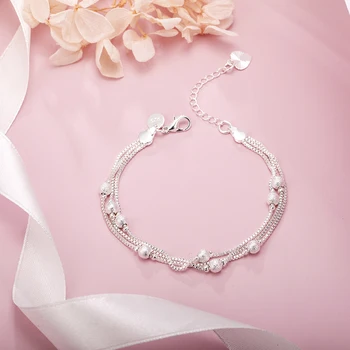 Hot salg 925 sterling Sølv Geometri perler, Kæde Armbånd til Kvinder Mode Bryllup Fine Smykker Julegave 8inches