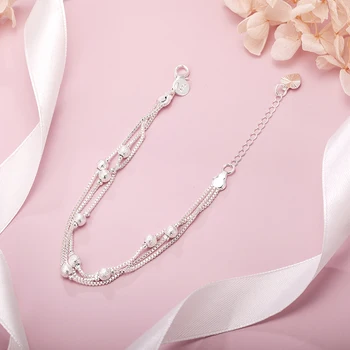 Hot salg 925 sterling Sølv Geometri perler, Kæde Armbånd til Kvinder Mode Bryllup Fine Smykker Julegave 8inches
