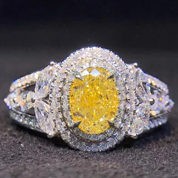 Huitan Smukke Ovale Gule CZ Kvinder Finger Ring Lyse Vintage Part Kvindelige Elegant Tilbehør af Høj Kvalitet Smykker Engros