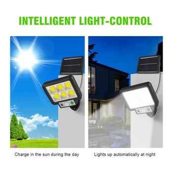 Human Sensor Fjernbetjeningen COB Solar Light-Led Udendørs Solceller Lampe PIR bevægelsesføler Have Wall Street Dekorative Lys
