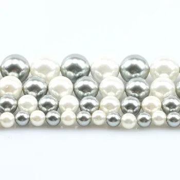 Hvid Grå Shell Pearl Perler Naturlige Runde Spacer Perler Til gør det selv Smykker at Gøre Armbånd Halskæde Tilbehør 15