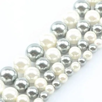 Hvid Grå Shell Pearl Perler Naturlige Runde Spacer Perler Til gør det selv Smykker at Gøre Armbånd Halskæde Tilbehør 15
