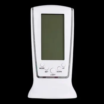 Hvid Plast Moderne Square LCD Digital Vækkeur Elektroniske Kalender LED-Skærm Batteri Drevet med Digitalt termometer