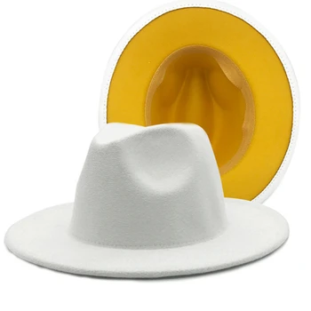 Hvid gul fedoras Panama hat Kvinder Kirke hat unisex filtet vantage hat kalk grean gul bund fedoras wholesle hat