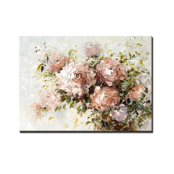 Hånd-Malet Blomst Rose Oil Painting Abstrakt Thinck Tekstur Olie På Lærred Væg Kunst, Malerier, Stor Salon, Dekoration Billede