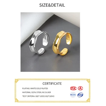 Høj Kvalitet, Mode 925 Sterling Sølv Geometriske guld farve Justerbare Ringe Til Kvinder Engros Smykker