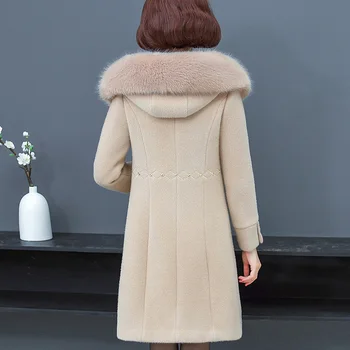 Høj kvalitet kvinders vinter tøj mink ned frakke new løs hætte uldne frakker damer tyk mid-længde parka frakke