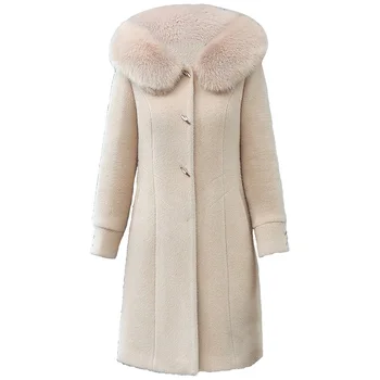 Høj kvalitet kvinders vinter tøj mink ned frakke new løs hætte uldne frakker damer tyk mid-længde parka frakke