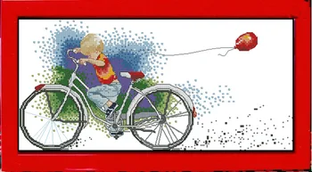 Højere Bomuld Gratis Levering I Top Kvalitet, Søde, Sjove Tælles Cross Stitch Kit Cykel Bike Riding Lille Dreng Gang Ballonen