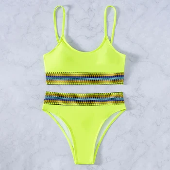 I-X Høj talje bikini sæt Bandeau badedragt womne swimming passer til Print badetøj kvinder 2021 Neon badedragt Sport sexet sommer