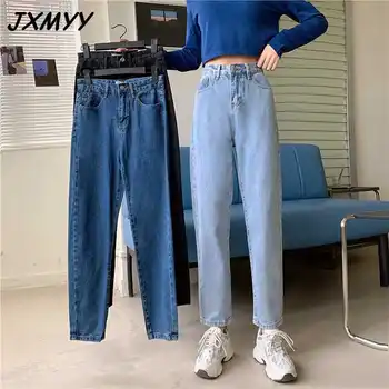 ICCLEK Kvinders Høj Talje Jeans Straight Leg Jeans Bunden Retro Streetwear Mode Plus Size Damer Kjole Blå Sort Foråret 2