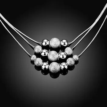 INALIS Tre-Line Multi-Perle Kæde Halskæde i Sølv Farve Halskæder Til Kvinder, Mode Smykker Bedst Sælgende Valentins Dag Gaver