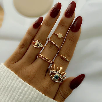 IPARAM Bøhmiske Krystal Blå Øjne Kno Ring for Kvinder Retro Guld Farve Geometriske Legering Finger Ring 2021 Mode Trend Smykker