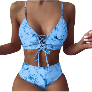 ISHOWTIENDA Sexede Kvinder Sommer Bikini Print Bandage To stykke Badetøj Badetøj Badetøj Sæt Купальник Женский 2021
