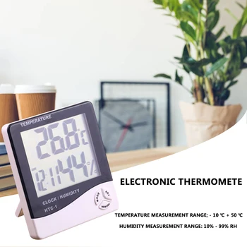 Indendørs Digital Termometer Hygrometer LCD Display Elektronisk Termometer med Vækkeur Temperatur Luftfugtighed Meter Skærm