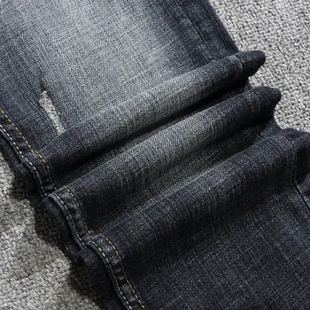 Italiensk Vintage Mode Mænd Jeans Retro Sort / Blå Slim Fit Slidte Jeans Elastisk Bomuld Hip Hop Designer Ødelagt Denim Bukser