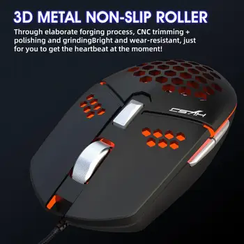 J400 Fan Makro Programmering Kablede Hul Gaming Mouse Anti-skid Roller 8000DPI Justerbar Ergonomisk Design Ventilator Mus