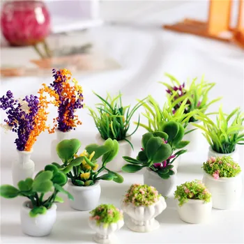 JO HUS Miniature dukkehus Have Mini Flower Potteplanter 1:12 Dukkehus Tilbehør Simulering Grøn Plante Bonsai Model