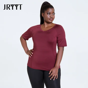 JRYYT Summer Quick-Tørring Plus Size Sport T-shirt Kvinder Trænings-og Åndbar Slank Træning Toppe Kvindelige 4XL Athletic Activewear 2021