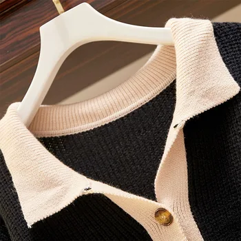 JSXDHK Nye Plus Size Kvinder Mode To delt Sæt Efteråret Tur Down Krave-Knappen Sweater Toppe + Kort Patchwork-Shirt-Sæt M-4XL