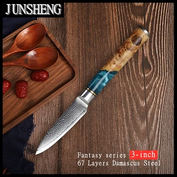 JUNSHNEG 3-tommer Multifunktion Skrælle Kniv Frugt Kniv 67 Lag Damascus Klinge Harpiks + Træ-Håndtag Af Kokkens Kniv