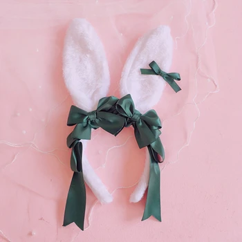 Japansk Lolita Pandebånd Blødt Kanin Bunny Ører, Hår Bøjle Søde Store Bånd Bowknot Hovedklæde Cosplay Parti Bandana