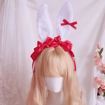 Japansk Lolita Pandebånd Blødt Kanin Bunny Ører, Hår Bøjle Søde Store Bånd Bowknot Hovedklæde Cosplay Parti Bandana