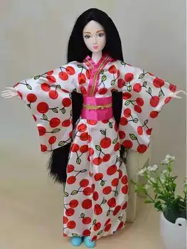 Japansk Robe Traditionel Kimono Tøj Til Barbie Dukke Kjole Lang Yukata Cosplay Kostume 1/6 BJD Dukker, Legehus og Legetøj Børne Gave
