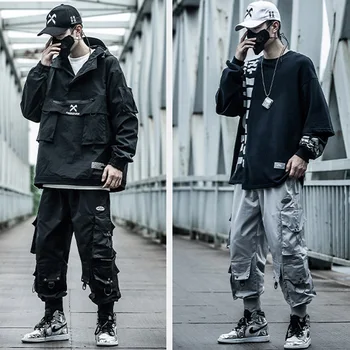 Japansk Streetwear Bukser Mænd Joggere Harem Hip Hop Mode Harajuku Kører Sweatpants Lomme Sengelinned Stilfulde Koreansk Tøj