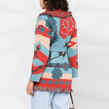 Jastie Kvinder Sweater Cardigan Blomst Syning Mønster Kvast Dekoration Revers Cardigan Frakke Nye Efterår og Vinter Sweater 2021