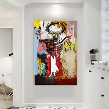 Jean-Michel Basquiat Jesus Abstrakte Graffiti Lærred Maleri Plakater Udskriver Væg Kunst Billeder til stuen Wall Decor Cuadros