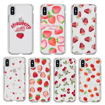 Jordbær kirsebær Tegnefilm frugt Telefonen Tilfælde Gennemsigtige bløde Til iphone 5 5c 5s se 6 6s 7 8 11 12 plus mini x xs-xr pro antal
