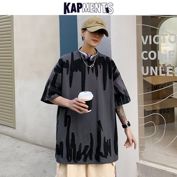 KAPMENTS Mænd Tie Dye Harajuku Japansk Streetwear t-shirts 2021 Herre Sommer Sort Bomuld Plus Size Toppe Mandlige Mode Løs Tshirt