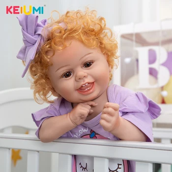 KEIUMI 22 Tommer Full Silikone Reborn Baby Doll Soft Touch 3D-Malet Med Lilla nederdel Til Piger Barn Mode Fødselsdag Gaver
